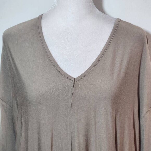 Joy Joy Taupe Oversized Tunic NWT Size XS Tan V-Neck Tunic - Picture 3 of 10